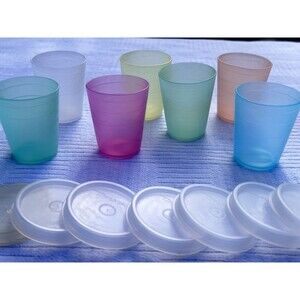 1970s Tupperware Mini Midget 2 Oz Containers #101-21 Set of 7 w/ Lids USA